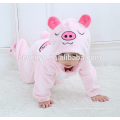 Bebé suave mameluco de franela animal cerdo Onesie traje de pijamas traje, ropa de dormir, paño rosado lindo, bebé toalla con capucha